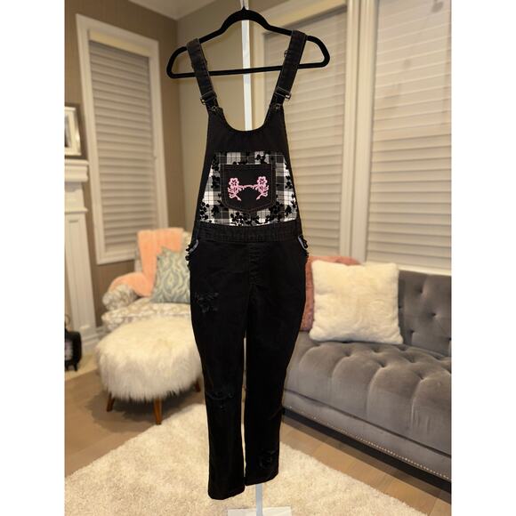 NWT Upcycled Zara Black Denim Overalls Size XSM-SM - 1-2 QUICK SHIP - Picture 2 of 6